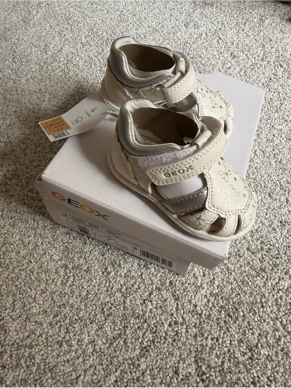 Geox Cream and Silver Toddler Sandals with Floral Detail